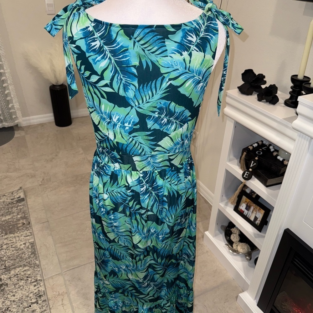 3 x 20$ Caribbean Joe Blue and Green Leaf Maxi Dress Size Small - Picture 3 of 9